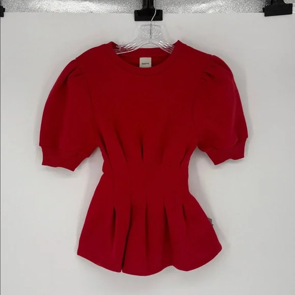 NWT ANTHROPOLOGIE Maeve Puff Sleeve Pleated-Waist Peplum Top SIZE S - Picture 4 of 6